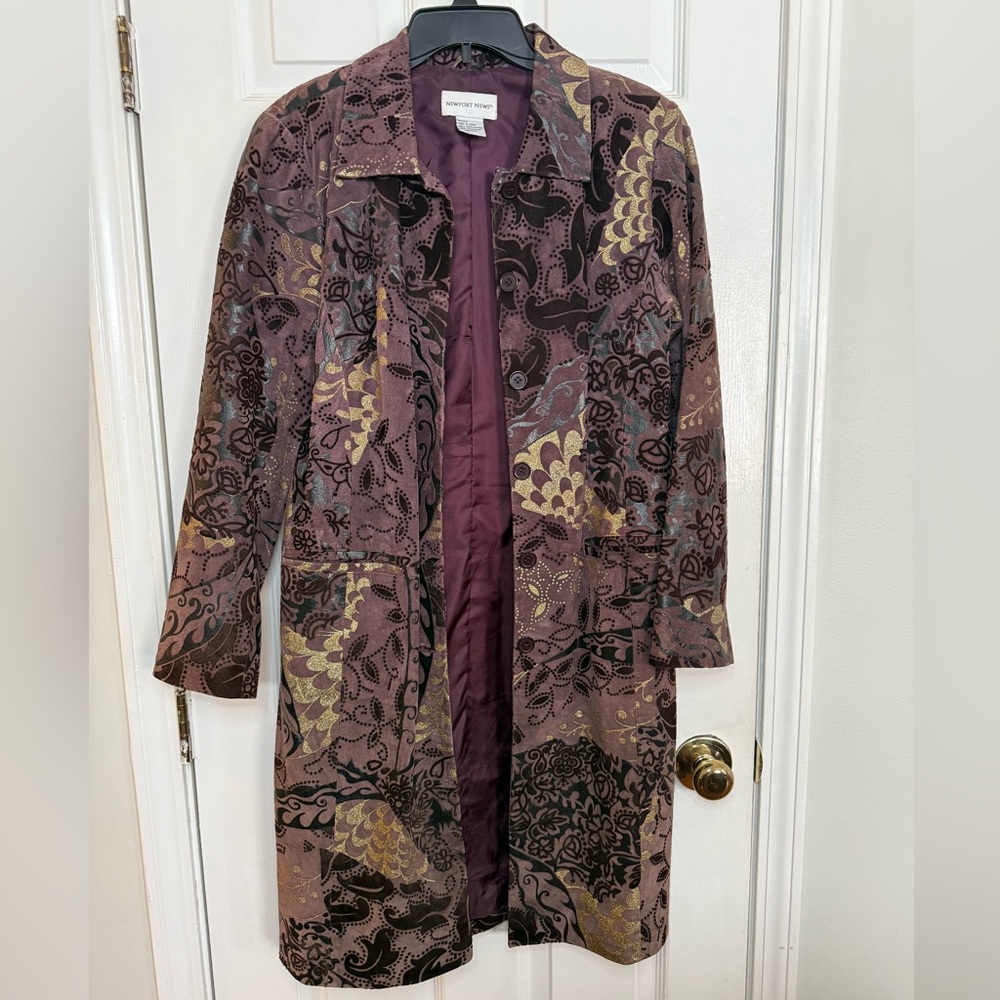 Newport News Women’s Leather Purple Coat With Black And Gold Accents